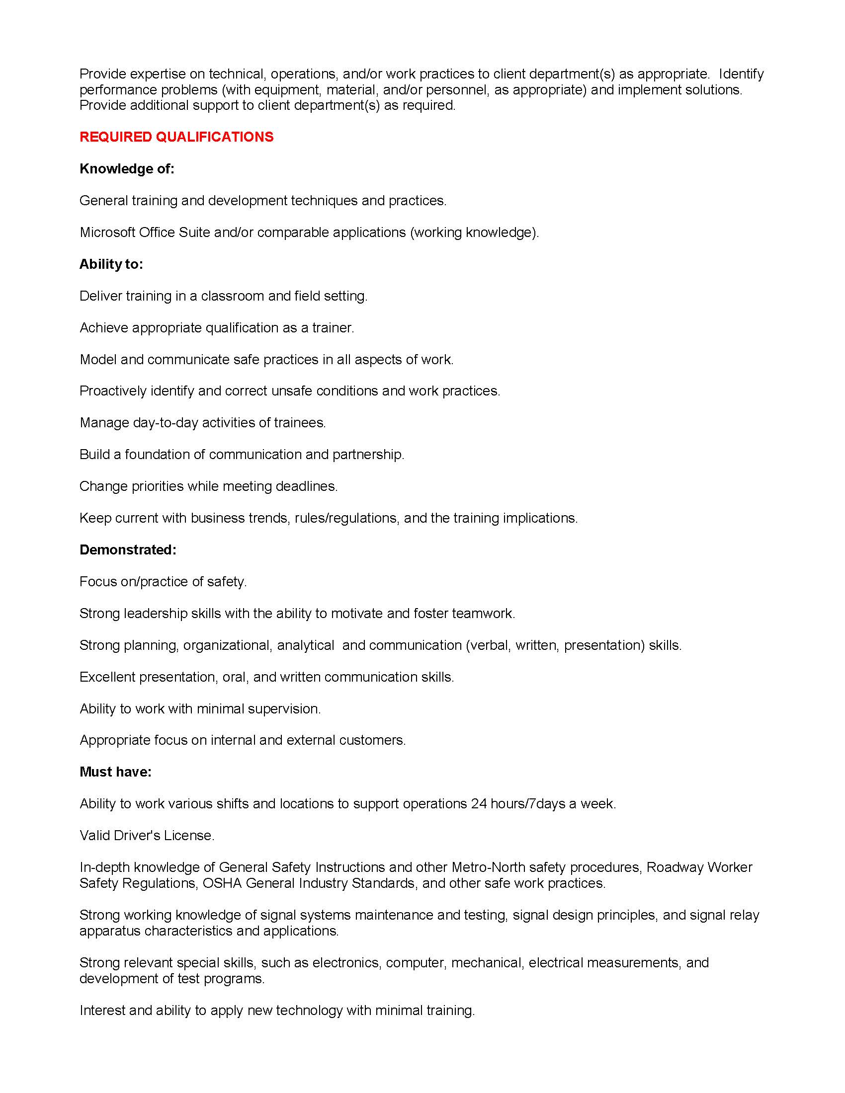 MTA Metro-North Railroad is hiring Training Officer C&S # 85537 | Community  Board 8 Brooklyn