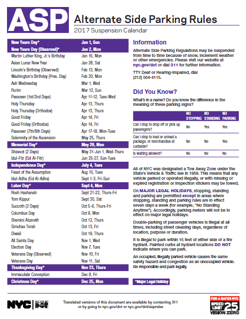 2017 Alternate Side Parking Regulations | Community Board 8 Brooklyn