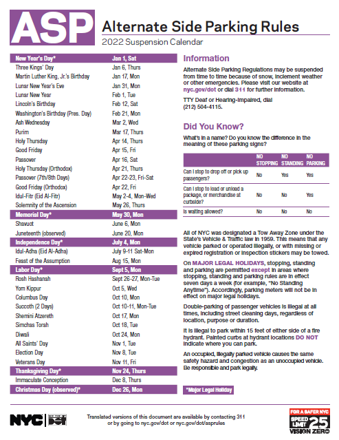 NYC Alternate Side Parking Rules | Community Board 8 Brooklyn NYC Alternate Side Parking Rules | Community Board 8 Brooklyn