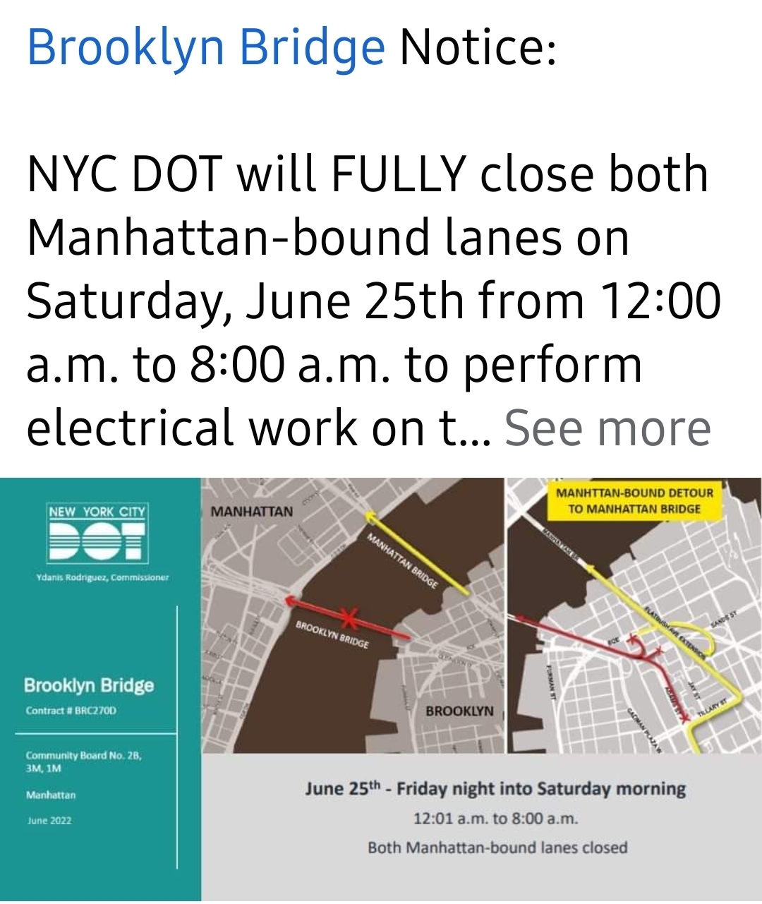 Brooklyn Bridge Closure! Community Board 8 Brooklyn